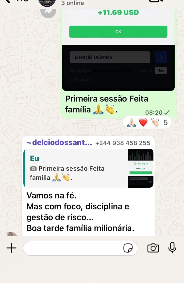 Comprovativo do resultado de Delcio: +11,69 USD · aprox. 14.028 Kz